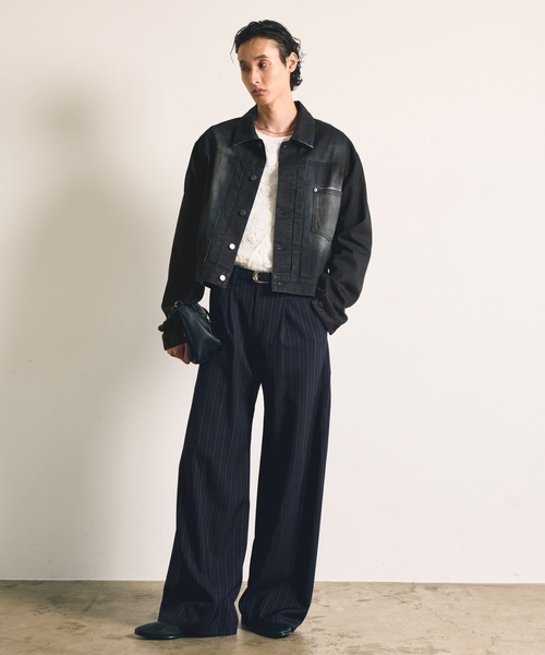 HARE(ハレ)の「【SET UP対応】コーティングデニムブルゾン(HARE)(デニムジャケット・メンズ・ブラック/ブラウン・MEDIUM/SMALL)」の4枚目の写真