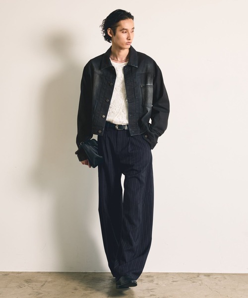 HARE(ハレ)の「【SET UP対応】コーティングデニムブルゾン(HARE)(デニムジャケット・メンズ・ブラック/ブラウン・MEDIUM/SMALL)」の5枚目の写真
