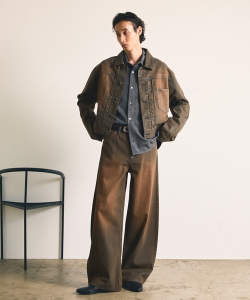 HARE(ハレ)の「【SET UP対応】コーティングデニムブルゾン(HARE)(デニムジャケット・メンズ・ブラック/ブラウン・MEDIUM/SMALL)」の14枚目の写真