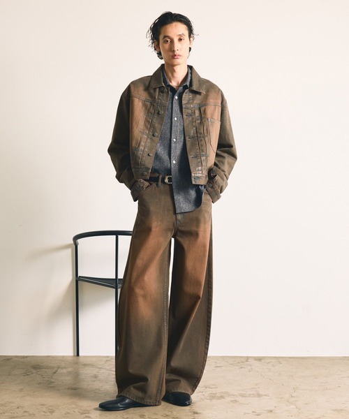HARE(ハレ)の「【SET UP対応】コーティングデニムブルゾン(HARE)(デニムジャケット・メンズ・ブラック/ブラウン・MEDIUM/SMALL)」の16枚目の写真