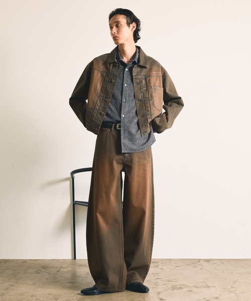HARE(ハレ)の「【SET UP対応】コーティングデニムブルゾン(HARE)(デニムジャケット・メンズ・ブラック/ブラウン・MEDIUM/SMALL)」の17枚目の写真