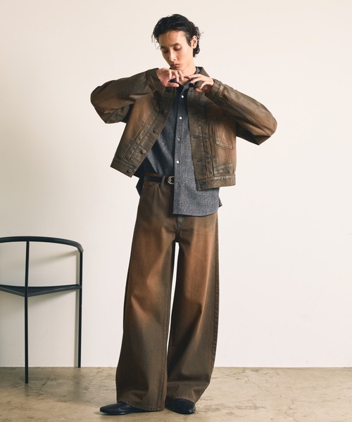 HARE(ハレ)の「【SET UP対応】コーティングデニムブルゾン(HARE)(デニムジャケット・メンズ・ブラック/ブラウン・MEDIUM/SMALL)」の18枚目の写真