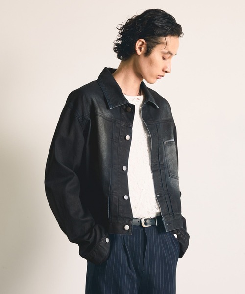 HARE(ハレ)の「【SET UP対応】コーティングデニムブルゾン(HARE)(デニムジャケット・メンズ・ブラック/ブラウン・MEDIUM/SMALL)」の22枚目の写真