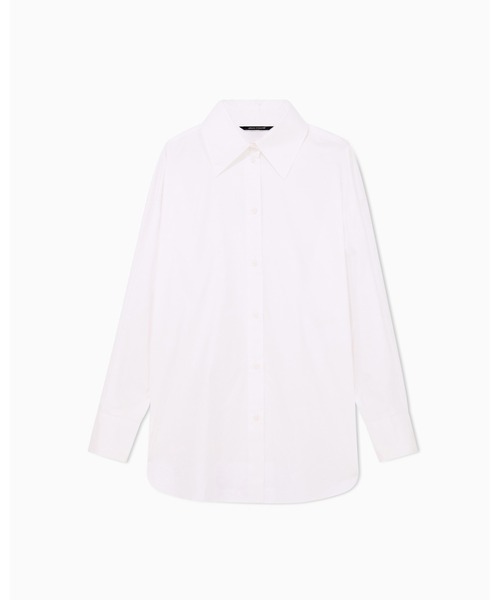 ARMANI EXCHANGE(アルマーニエクスチェンジ)の「【A|X アルマーニ エクスチェンジ】オーガニックコットンポプリン オーバーシャツ(シャツ/ブラウス・レディース・ホワイト/グレイッシュブルー・LARGE/MEDIUM/SMALL)」の1枚目の写真