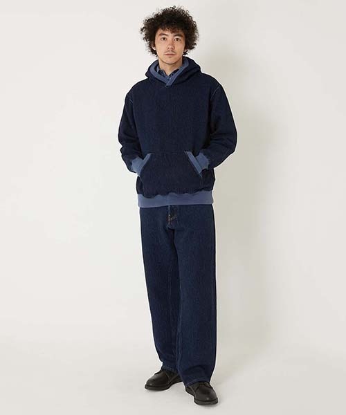 BLUE BLUE（ブルーブルー）の「フロージャカードデニム フーディー（パーカー・メンズ・インディゴブルー・S/M/L/XL）」の8枚目の写真