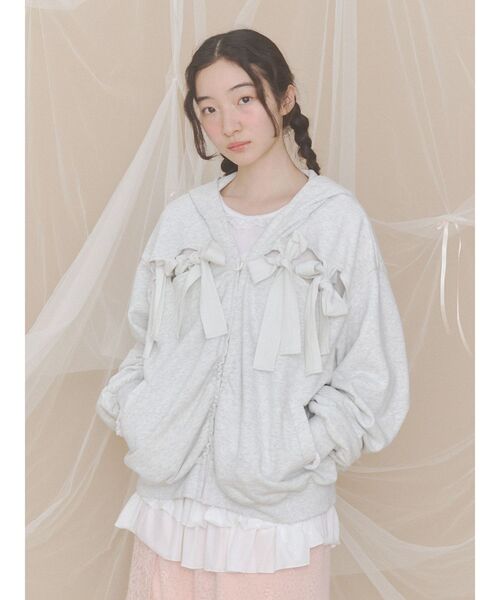 merry jenny(メリージェニー)の「ribbon tie zipフーディー(パーカー・レディース・イエロー/グレー/ブラック・FREE)」の1枚目の写真