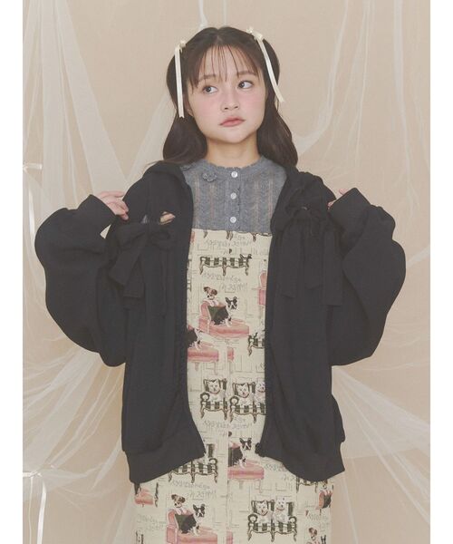 merry jenny(メリージェニー)の「ribbon tie zipフーディー(パーカー・レディース・イエロー/グレー/ブラック・FREE)」の2枚目の写真