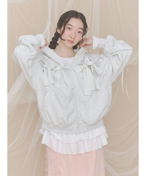 merry jenny(メリージェニー)の「ribbon tie zipフーディー(パーカー・レディース・イエロー/グレー/ブラック・FREE)」の4枚目の写真