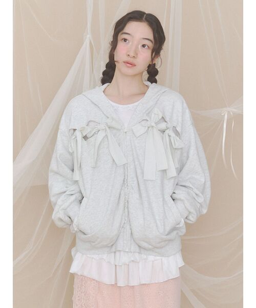 merry jenny(メリージェニー)の「ribbon tie zipフーディー(パーカー・レディース・イエロー/グレー/ブラック・FREE)」の5枚目の写真