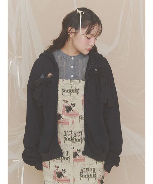 merry jenny(メリージェニー)の「ribbon tie zipフーディー(パーカー・レディース・イエロー/グレー/ブラック・FREE)」の12枚目の写真