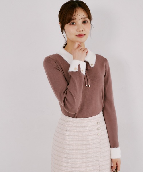 tocco closet(トッコ クローゼット)の「リボン付きフェザー配色ハート釦ニットプルオーバー(ニット/セーター・レディース・アイボリー/ブラウン系その他/ブラック・M)」の18枚目の写真