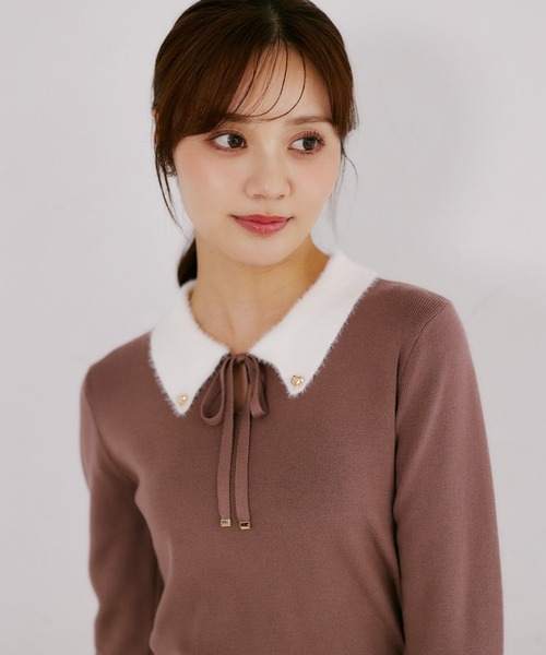 tocco closet(トッコ クローゼット)の「リボン付きフェザー配色ハート釦ニットプルオーバー(ニット/セーター・レディース・アイボリー/ブラウン系その他/ブラック・M)」の20枚目の写真
