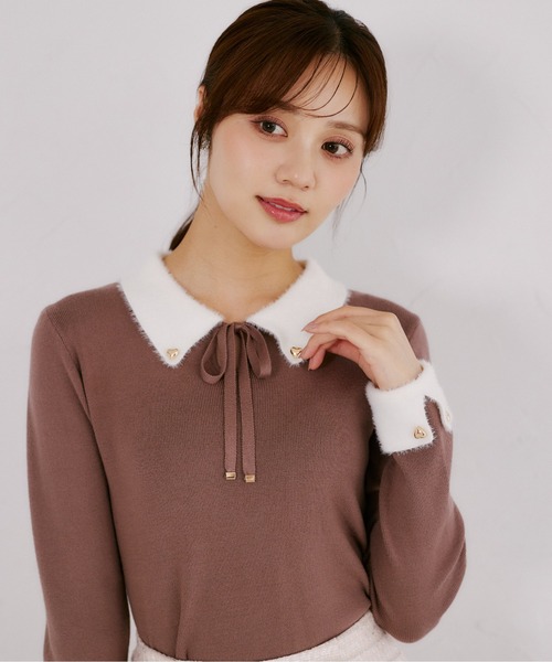 tocco closet(トッコ クローゼット)の「リボン付きフェザー配色ハート釦ニットプルオーバー(ニット/セーター・レディース・アイボリー/ブラウン系その他/ブラック・M)」の19枚目の写真