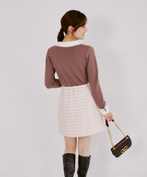 tocco closet(トッコ クローゼット)の「リボン付きフェザー配色ハート釦ニットプルオーバー(ニット/セーター・レディース・アイボリー/ブラウン系その他/ブラック・M)」の21枚目の写真