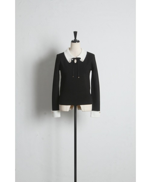 tocco closet(トッコ クローゼット)の「リボン付きフェザー配色ハート釦ニットプルオーバー(ニット/セーター・レディース・アイボリー/ブラウン系その他/ブラック・M)」の12枚目の写真