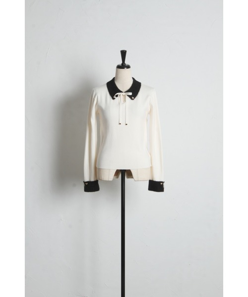 tocco closet(トッコ クローゼット)の「リボン付きフェザー配色ハート釦ニットプルオーバー(ニット/セーター・レディース・アイボリー/ブラウン系その他/ブラック・M)」の13枚目の写真