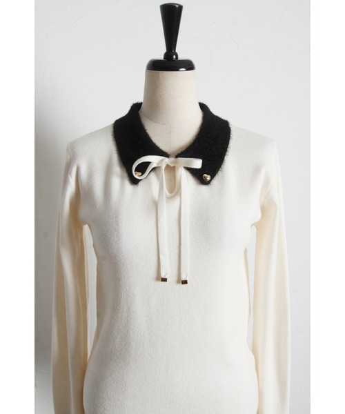 tocco closet(トッコ クローゼット)の「リボン付きフェザー配色ハート釦ニットプルオーバー(ニット/セーター・レディース・アイボリー/ブラウン系その他/ブラック・M)」の16枚目の写真