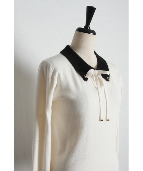 tocco closet(トッコ クローゼット)の「リボン付きフェザー配色ハート釦ニットプルオーバー(ニット/セーター・レディース・アイボリー/ブラウン系その他/ブラック・M)」の17枚目の写真