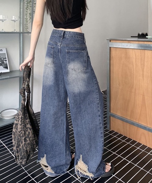 Miniministore（ミニミニストア）の「ダメージ デニムワイドパンツ レディース（デニムパンツ・レディース・インディゴブルー・XL/L/M/S）」の8枚目の写真