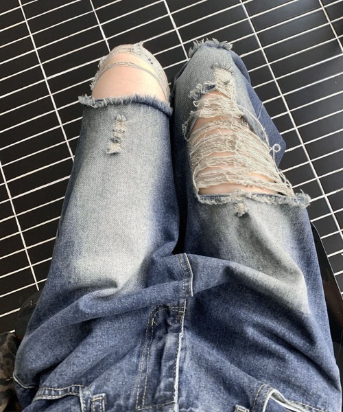 Miniministore（ミニミニストア）の「ダメージ デニムワイドパンツ レディース（デニムパンツ・レディース・インディゴブルー・XL/L/M/S）」の9枚目の写真