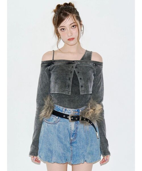 EVRIS(エヴリス)の「フェイクレイヤードピグメントトップス(Tシャツ/カットソー・レディース・ホワイト/ブラック/ピンク・FREE)」の3枚目の写真