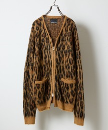 MOHAIR MIX KNIT LEOPARD JACQUARD ZIP-UP CARDIGAN / ウールモヘヤ ミックス ニット レオパード ジャガード ジップアップ カーディガン