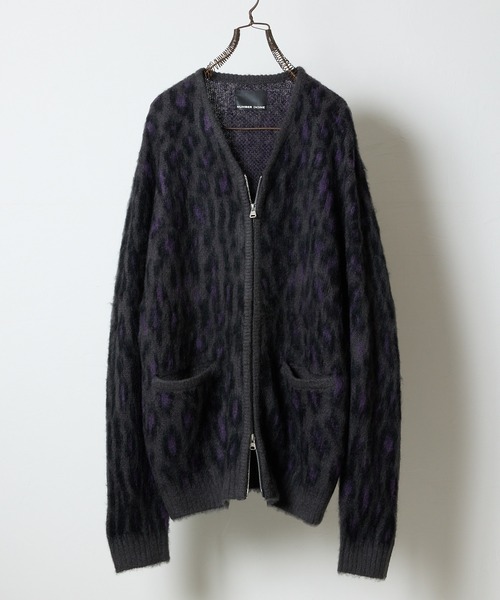 NUMBER (N)INE(ナンバーナイン)の「MOHAIR MIX KNIT LEOPARD JACQUARD ZIP-UP CARDIGAN / ウールモヘヤ ミックス ニット レオパード ジャガード ジップアップ カーディガン(カーディガン/ボレロ・メンズ・パープル/チャコール/マスタード・2/3/4)」の4枚目の写真