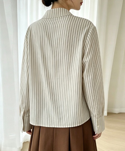 ONEP STAR(ワンピスター)の「ストライプ柄ボウタイデザインシャツブラウス(シャツ/ブラウス・レディース・ベージュ・X-LARGE/LARGE/MEDIUM)」の10枚目の写真