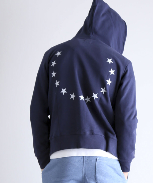 Denime（ドゥニーム）の「SWT ZIP PK -STAR-/スウェットジップパーカー（パーカー・メンズ・ホワイト/グレー/ネイビー・LARGE/X-LARGE/MEDIUM/SMALL）」の3枚目の写真