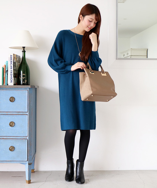 N.（N. Natural Beauty Basic）（エヌエヌナチュラルビューティーベーシック）の「ウールベーシックニットワンピース（ワンピース・レディース・グレー/ブルー/ベージュ/ブラック/ボルドー・MEDIUM）」の4枚目の写真