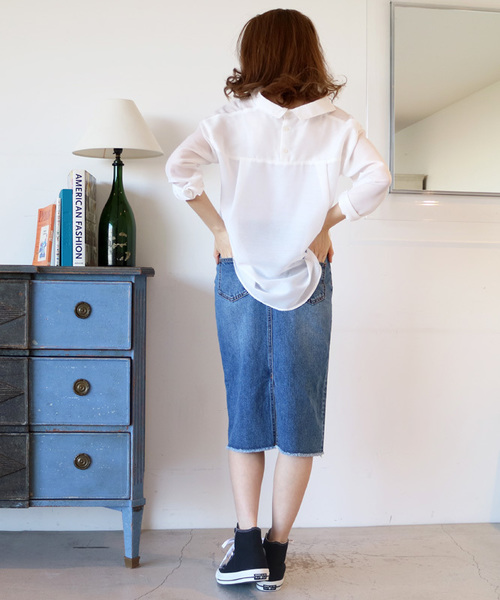 N.（N. Natural Beauty Basic）（エヌエヌナチュラルビューティーベーシック）の「【Ray　4月号掲載】ミディアムウエイトデニムスカート（デニムスカート・レディース・ホワイト/ブルー・MEDIUM/SMALL）」の9枚目の写真