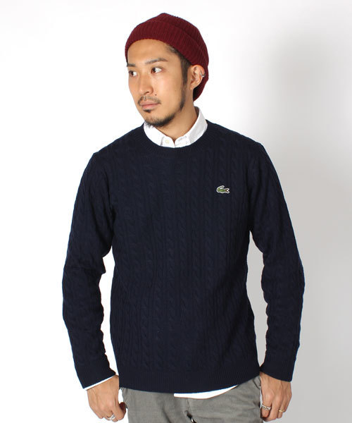 BEAMS（ビームス）の「□LACOSTE×BEAMS / 別注 ケーブルクルーネック（ニット/セーター・メンズ・ホワイト/ケリー/ネイビー・2/3/4）」の3枚目の写真