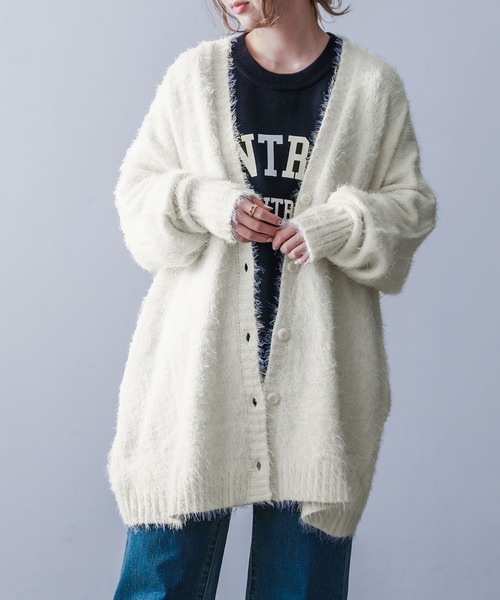 n'OrLABEL(ノアールレーベル)の「『ゆるふわシャギーニットカーディガン』(カーディガン/ボレロ・レディース・ブラック/グレー/アイボリー/スモークピンク/ダークベージュ/グレイッシュブルー・FREE)」の9枚目の写真