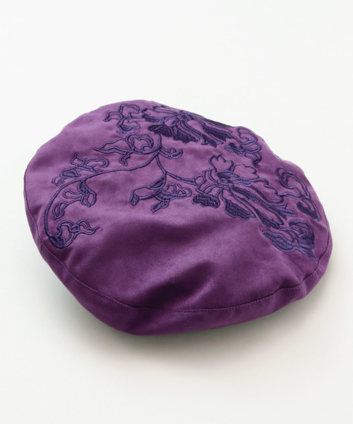 チャイハネ（チャイハネ）の「【チャイハネ】花刺繍ベレー帽（ハンチング/ベレー帽・レディース・ブラック/パープル・FREE）」の2枚目の写真