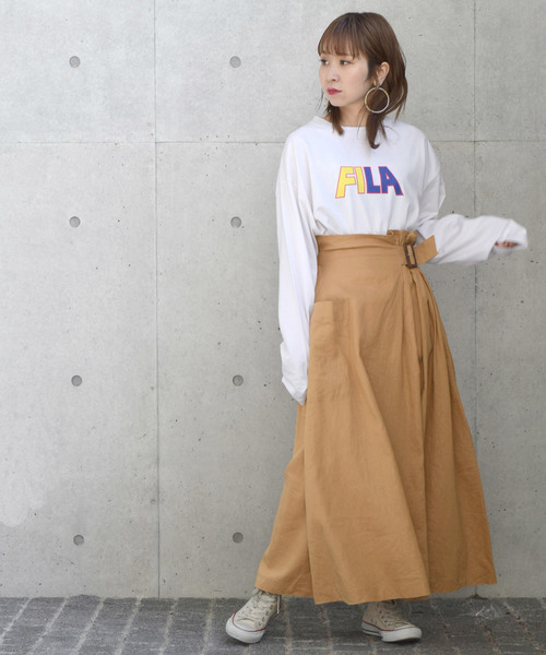 w closet（ダブルクローゼット）の「麻レーヨンベルトギャザースカート（スカート・レディース・カーキ/パープル系その他/ダークベージュ・FREE）」の18枚目の写真