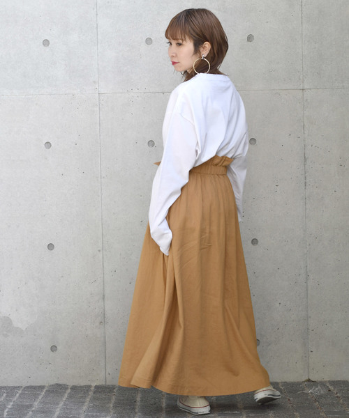 w closet（ダブルクローゼット）の「麻レーヨンベルトギャザースカート（スカート・レディース・カーキ/パープル系その他/ダークベージュ・FREE）」の22枚目の写真