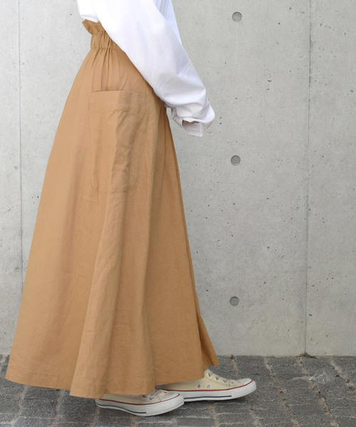 w closet（ダブルクローゼット）の「麻レーヨンベルトギャザースカート（スカート・レディース・カーキ/パープル系その他/ダークベージュ・FREE）」の12枚目の写真