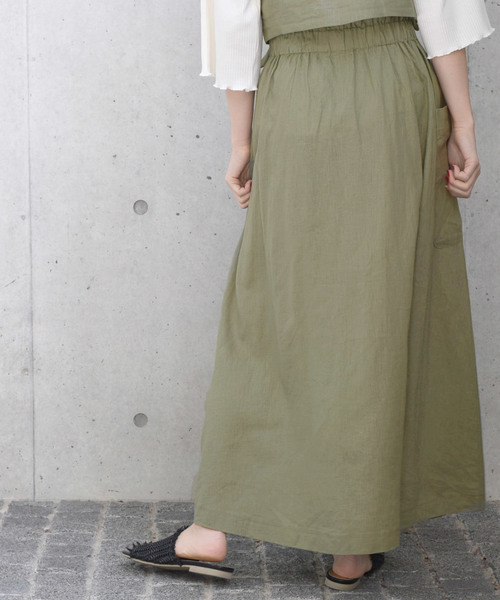 w closet（ダブルクローゼット）の「麻レーヨンベルトギャザースカート（スカート・レディース・カーキ/パープル系その他/ダークベージュ・FREE）」の9枚目の写真