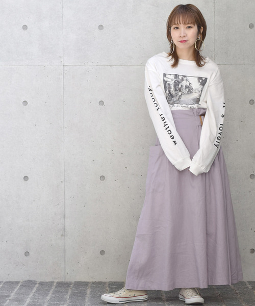 w closet（ダブルクローゼット）の「麻レーヨンベルトギャザースカート（スカート・レディース・カーキ/パープル系その他/ダークベージュ・FREE）」の13枚目の写真