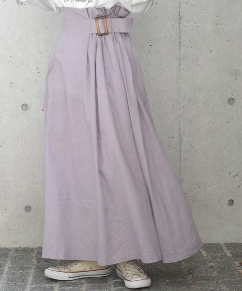 w closet（ダブルクローゼット）の「麻レーヨンベルトギャザースカート（スカート・レディース・カーキ/パープル系その他/ダークベージュ・FREE）」の16枚目の写真