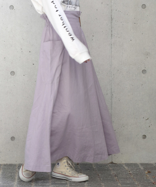 w closet（ダブルクローゼット）の「麻レーヨンベルトギャザースカート（スカート・レディース・カーキ/パープル系その他/ダークベージュ・FREE）」の10枚目の写真