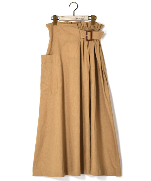 w closet（ダブルクローゼット）の「麻レーヨンベルトギャザースカート（スカート・レディース・カーキ/パープル系その他/ダークベージュ・FREE）」の7枚目の写真