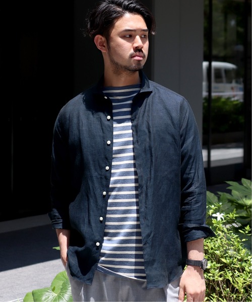 EDIFICE（エディフィス）の「ウォッシュド リネン カッタウェイカラー シャツ（シャツ/ブラウス・メンズ・ホワイト/ネイビー/ブラウン/ブルー系その他・SMALL/MEDIUM/LARGE/X-LARGE）」の3枚目の写真