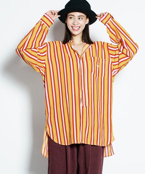 ALDIES(アールディーズ)の「Stand Stripe Shirt / スタンドストライプシャツ(シャツ/ブラウス・メンズ・レッド/オレンジ/グリーン・SMALL/MEDIUM/LARGE)」の11枚目の写真
