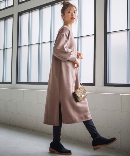 GeeRA（ジーラ）の「スエードタッチ裏起毛スリットワンピース（ワンピース・レディース・ブラック/チャコール/モカ・MEDIUM/LARGE/X-LARGE）」の11枚目の写真