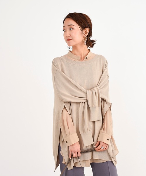 DouDou(ドゥドゥ)の「2WAYワイドチュニック(ニット/セーター・レディース・ベージュ/オフホワイト/グリーン・FREE)」の2枚目の写真