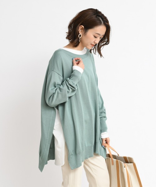 DouDou(ドゥドゥ)の「2WAYワイドチュニック(ニット/セーター・レディース・ベージュ/オフホワイト/グリーン・FREE)」の3枚目の写真