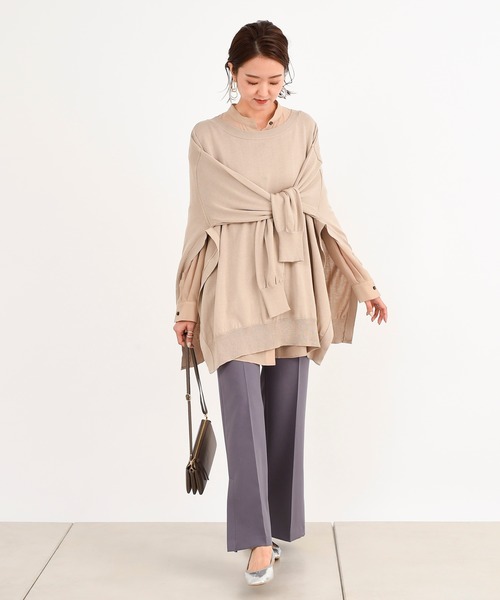 DouDou(ドゥドゥ)の「2WAYワイドチュニック(ニット/セーター・レディース・ベージュ/オフホワイト/グリーン・FREE)」の4枚目の写真