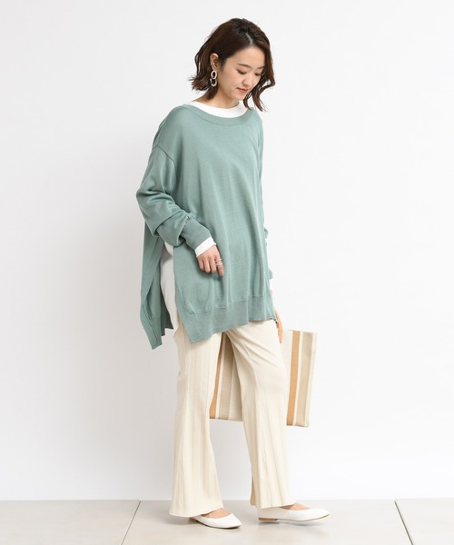 DouDou(ドゥドゥ)の「2WAYワイドチュニック(ニット/セーター・レディース・ベージュ/オフホワイト/グリーン・FREE)」の16枚目の写真