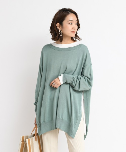 DouDou(ドゥドゥ)の「2WAYワイドチュニック(ニット/セーター・レディース・ベージュ/オフホワイト/グリーン・FREE)」の7枚目の写真